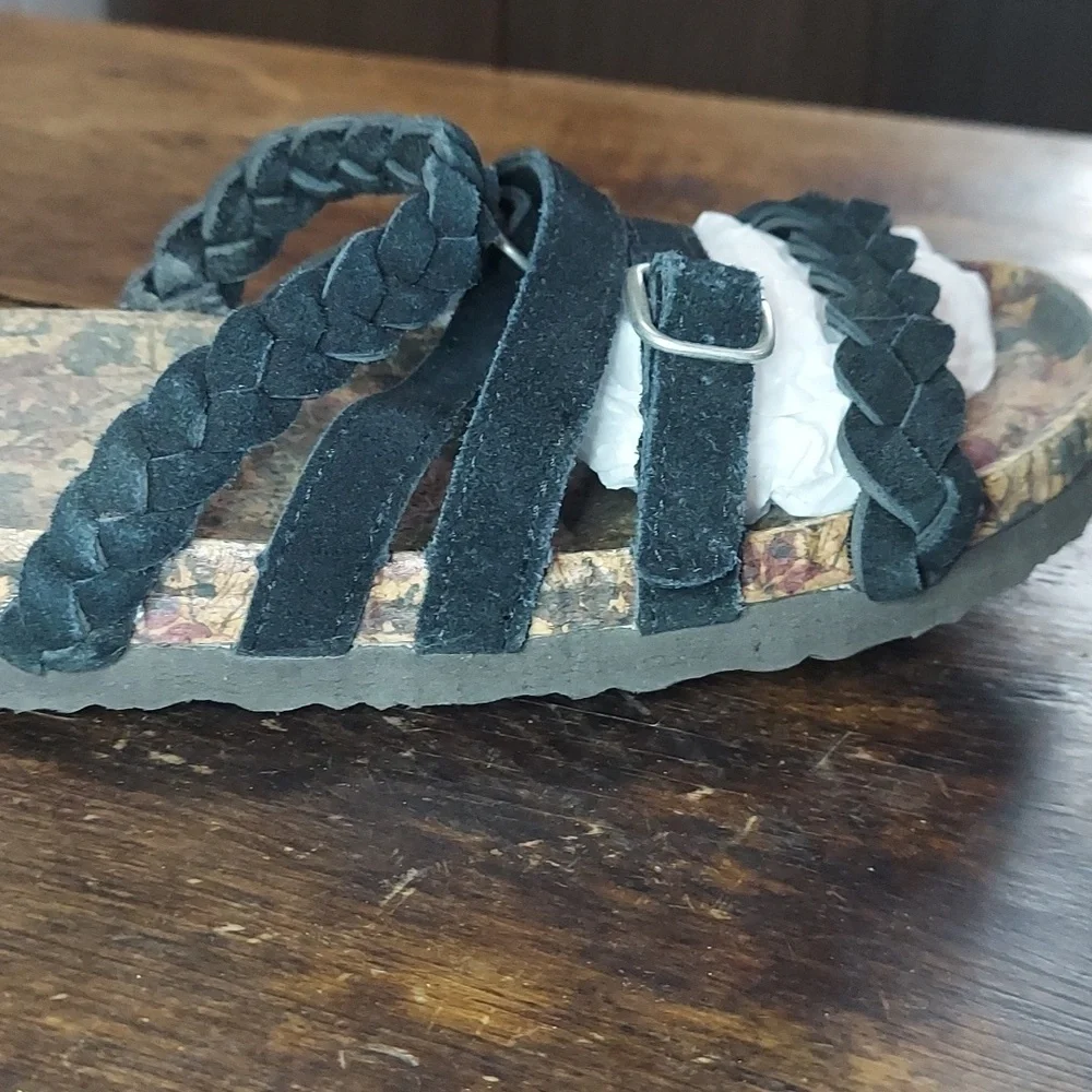 Muk Luks Black Braided Strappy Sandal/Slide